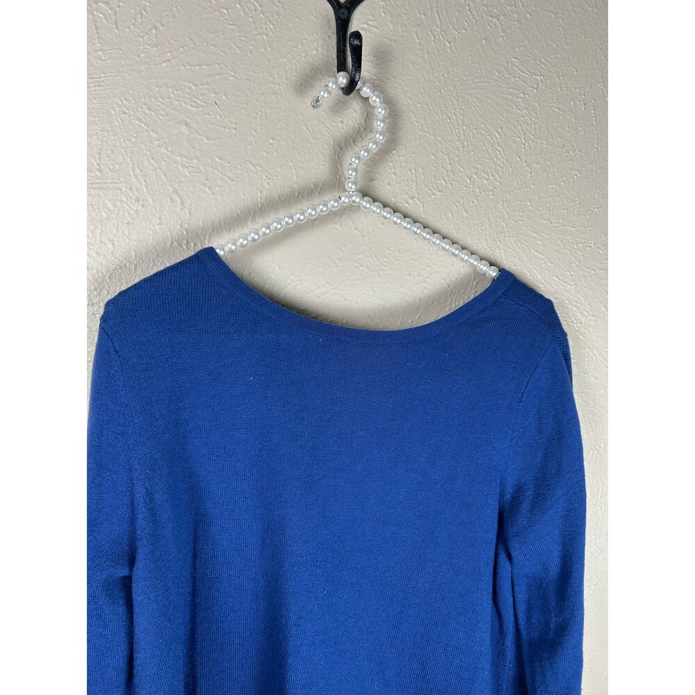 Soft Surroundings Wool Sweater Size Medium Blue Knit Mixed Media Pullover Preppy - Picture 2 of 9